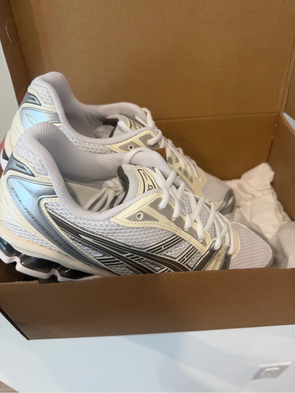 ASICS White, Silver, and Cream Men's Running Shoe - Picture 3 of 7